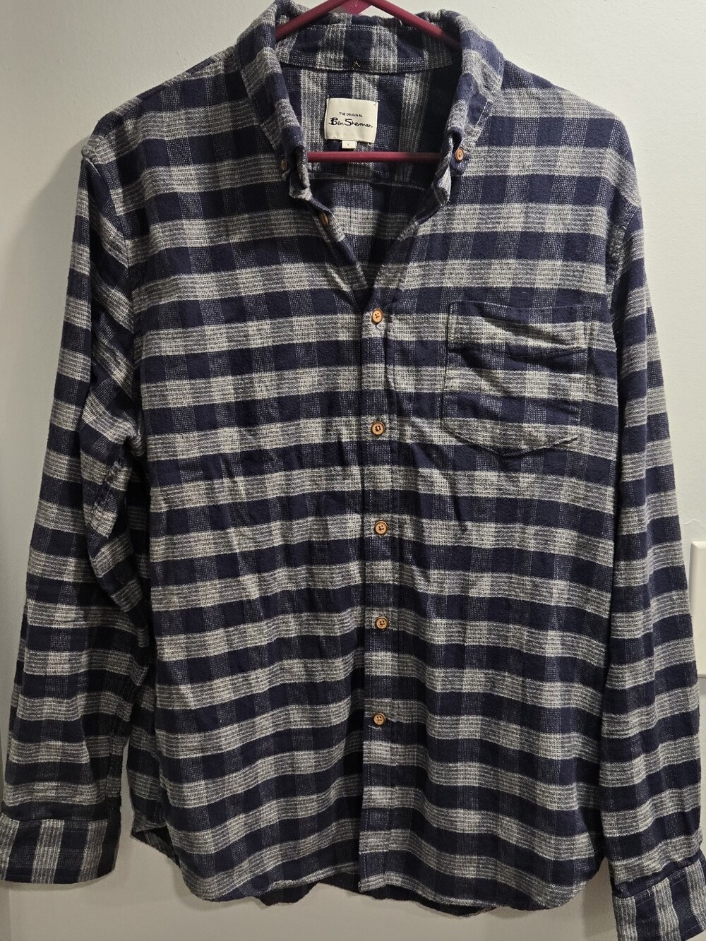 Ben Sherman Men's Blue Plaid Flannel Button Down Shirt - Size Large